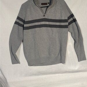 Sebastian Cooper Men's Gray Zip-Up Sweater with Stripes M